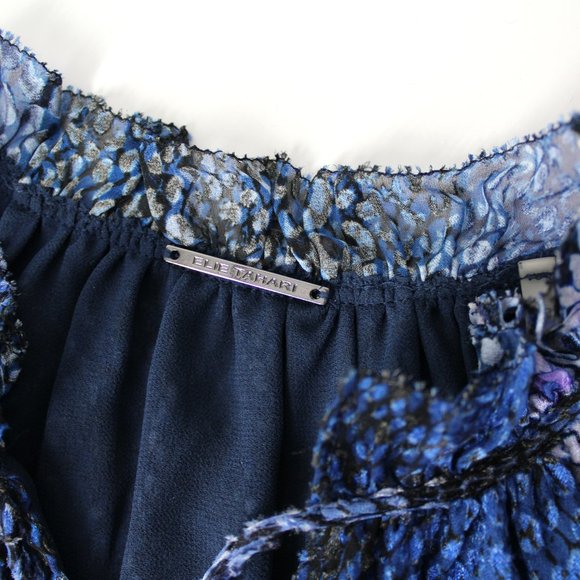 ELIE TAHARI Zeina floral and Snake Print Blouson Sleeve Blouse top blue Sz M - Picture 11 of 12